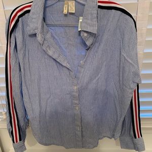 Blue and white striped blouse